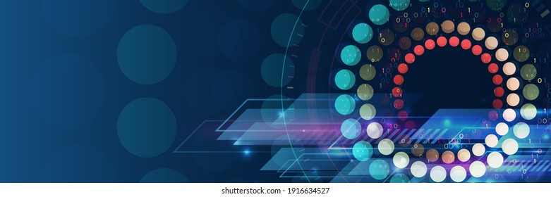 Wide Cyber security internet and networking concept. Abstract global sci fi concept. Digital internet communication on blue background. Hi-tech vector illustration with various technology elements.