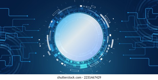 Wide Cyber security internet and networking concept. Hi-tech vector illustration with various technology elements. Abstract global sci fi concept. Digital internet communication on blue background.