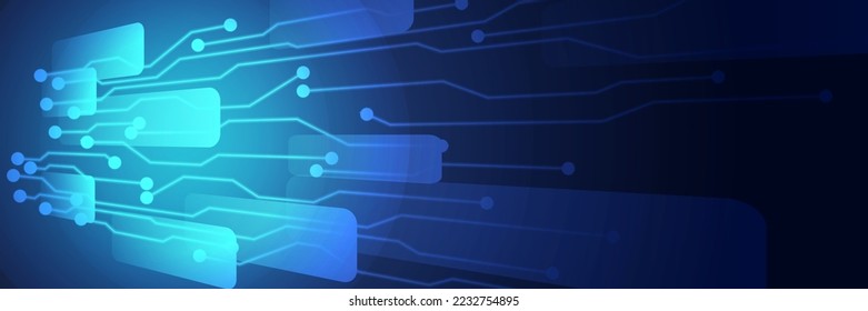 Wide Cyber security internet and networking concept. Hi-tech vector illustration with various technology elements. Abstract global sci fi concept. Digital internet communication on blue background.
