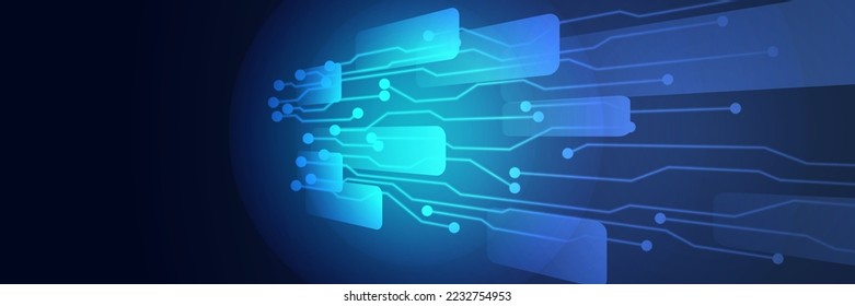 Wide Cyber security internet and networking concept. Hi-tech vector illustration with various technology elements. Abstract global sci fi concept. Digital internet communication on blue background.