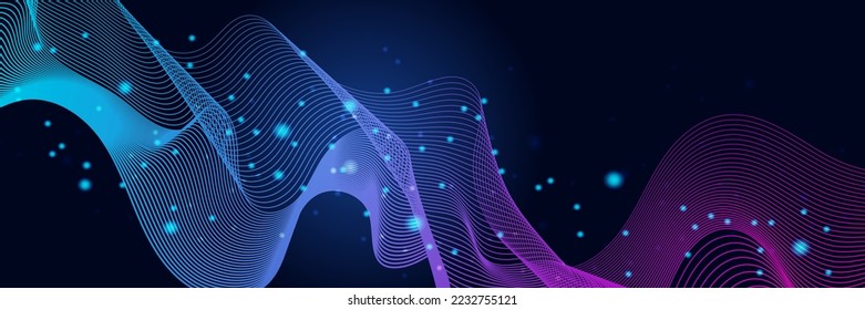 Wide Cyber Security Internet und Netzwerk Konzept. Hightech-Vektorgrafik mit verschiedenen Technologieelementen. Abstraktes globales Science-Fiction-Konzept. Digitale Internetkommunikation auf blauem Hintergrund.