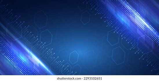 Wide Cyber security internet and networking concept. Hi-tech vector illustration with various technology elements. Abstract global sci fi concept. Digital internet communication on blue background.