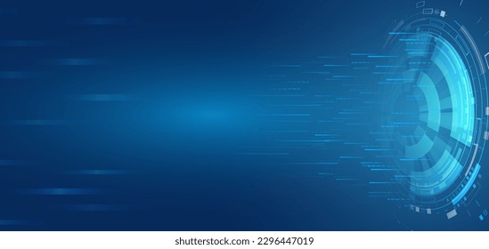 Wide Cyber security internet and networking concept. Hi-tech vector illustration with various technology elements. Abstract global sci fi concept. Digital internet communication on blue background.