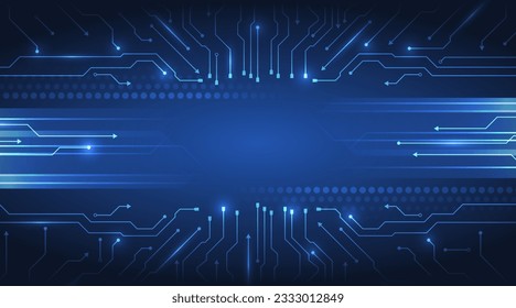 Wide Cyber Security Internet und Netzwerk Konzept. Hightech-Vektorgrafik mit verschiedenen Technologieelementen. Abstrakte Leiterplatte. Digitale Internetkommunikation auf blauem Hintergrund.