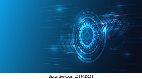 Wide Cyber security internet and networking concept. Hi-tech vector illustration with various technology elements. Abstract global sci fi concept. Digital internet communication on blue background.