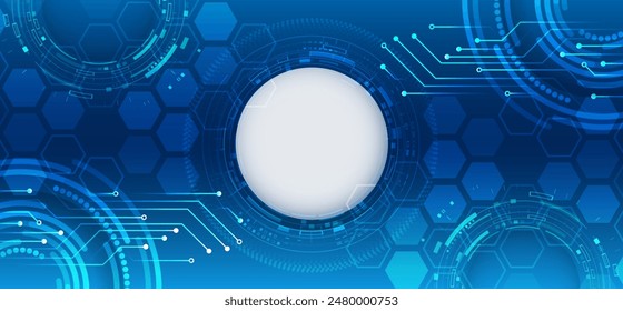 Wide Cyber security internet and networking concept. Abstract global sci-fi concept. Digital internet communication on blue background. Hi-tech vector illustration with various technology elements. 