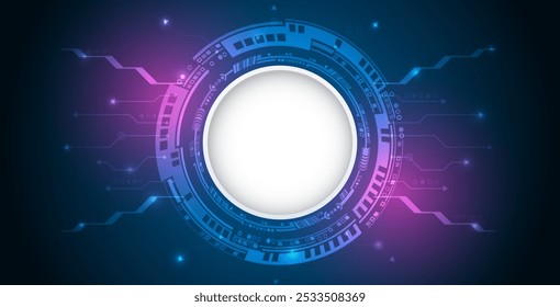 Wide Cyber security internet and networking concept. Hi-tech vector illustration with various technology elements. Abstract global sci-fi concept. Digital internet communication on blue background.