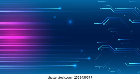 Wide Cyber security internet and networking concept. Hi-tech vector illustration with various technology elements. Abstract global sci fi concept. Digital internet communication on blue background.