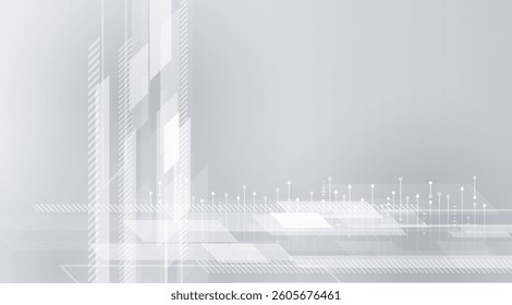 Wide Cyber security internet and networking concept. Hi-tech vector illustration with various technology elements. Abstract global sci-fi concept. Digital internet communication on grey background.