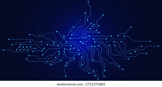 Amplio concepto de ciberseguridad y conexión a la red. Textura futurista de la tecnología de la placa de circuito sobre fondo azul oscuro. Ilustración vectorial