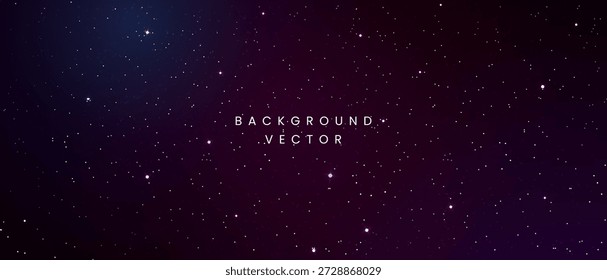 Breiter dunkler violetter und blauer Hintergrund oder Banner mit leuchtenden Sternen und funkelndem kosmischen Staub für astronomische Wissenschaftskopfzeile oder kinematische Galaxie-Kulisse