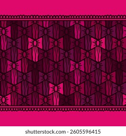 Wide Decorative Ribbon Pattern Featuring Interlocking Bohemian Bows in Pink Hues on Vibrant Neon Background