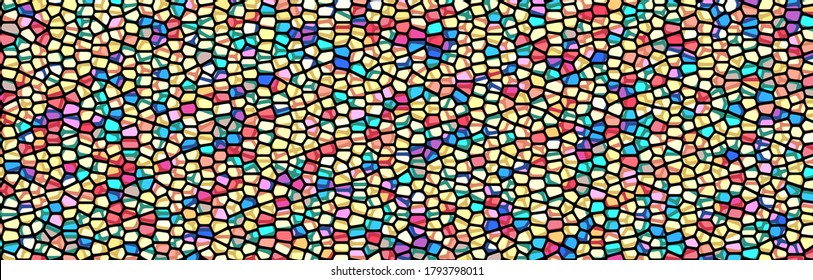 Wide Decorative stained glass pattern for design poster, banner, cover. Vector Illustration of abstract vitrage background. Vintage window texture.