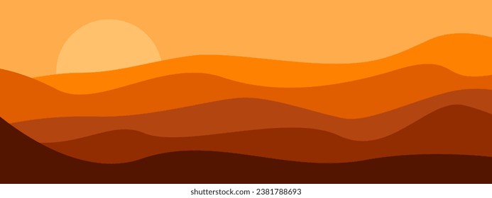 Wide Desert Sunset Landscape Simple Vector Illustration