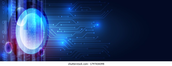 Wide Digital technology concept on the blue background. Circuit board vector illustration. Abstract futuristic sci fi template. 