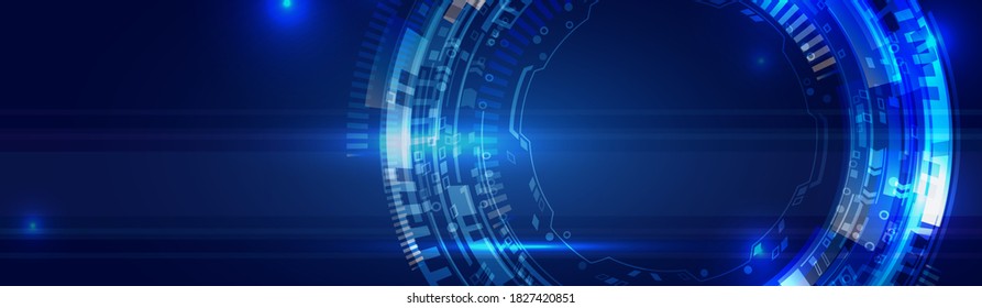 Wide Digital technology concept on the blue background. Circuit board vector illustration. Abstract futuristic sci fi template.