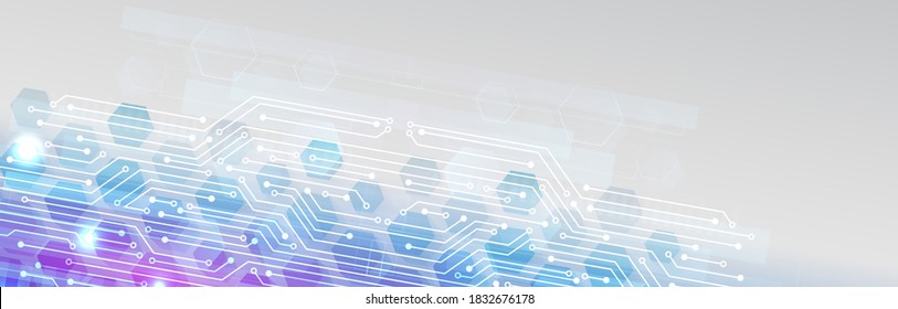 Wide Digital technology concept on the gray background. Circuit board vector illustration. Abstract futuristic sci fi template.
