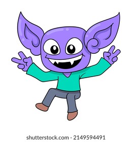 wide ear purple dwarf laughing happily, vector illustration art. doodle icon image kawaii.