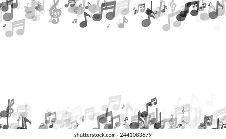 A wide expanse featuring a grayscale spectrum of music notes, arranged in a horizon line format, offering a minimalist and contemporary visual for music-themed projects.