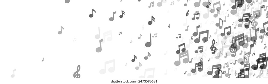 A wide expanse featuring a grayscale spectrum of music notes, arranged in a horizon line format, offering a minimalist and contemporary visual for music-themed projects.