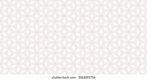 Wide floral geometric grid pattern. Seamless minimalist linear light pink, white ornament with flower, diamond shapes. Vector subtle illustration used for design wallpaper, wrapping, covers, prints
