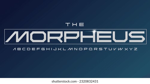 Wide font, bold and strong alphabet, geometric subtle letters with oblique symbols and slanted corners for technological, science and sport logo or headline. Modern typographic design. Vector typeset.