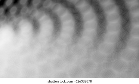 Wide format abstract background with halftone effect, visual illusion of gradient effect. Rhythmic circles. Decorative shapes. Vector EPS10 with transparency. Digitally wallpaper. 16 : 9