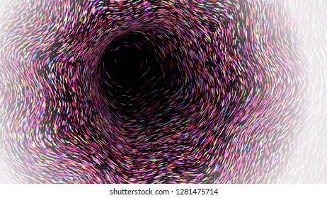 Wide format abstract background, optical illusion of gradient effect. Stipple effect. Rhythmic noise particles. Grain texture. Full HD wallpaper with colorful strokes. Vector EPS10 with transparency