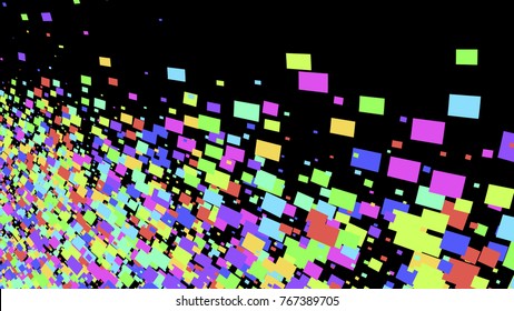 Wide format abstract background, optical illusion of gradient effect. Stipple effect. Composition of rhythmic multicolor mosaic tiles. Decorative spectrum background. Full HD 4K colorful wallpaper