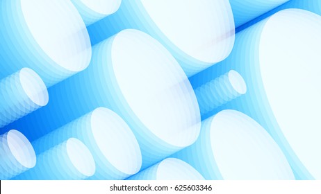 Wide format abstract background. Rhythmic circles. Decorative shapes. 3d blue background. Vector EPS10 without gradient with transparency. Motion blur illusion