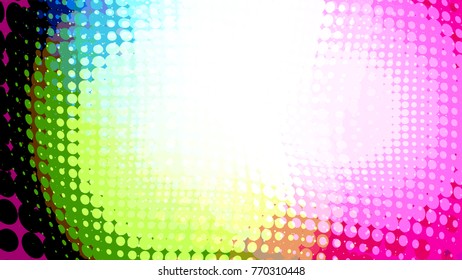 Wide format abstract background, trendy halftone effect. Stipple effect. Retro composition rhythmic bright dotted tiles. Full HD 4K colorful wallpaper. Pace for text. Vector EPS10 with transparency