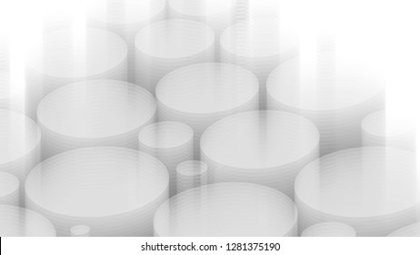 Wide format abstract background, visual illusion of gradient effect. Rhythmic circles. Decorative shapes. 3d white background. Vector EPS10 without gradient with transparency. Motion blur illusion