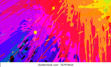 Wide format abstract colorful grunge background. Place for text. Paint splashes. Background for presentation business card. Full HD 4K wallpaper. Vector without gradient, EPS10 with transparency