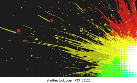 Wide format abstract grunge background. Vector EPS10 without gradient with transparency. Place for text. Paint splashes theme. Background for presentation, business card. Digitally wallpaper. 16 : 9