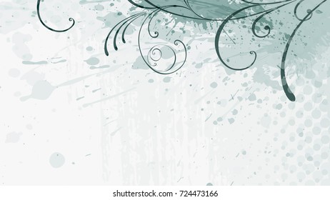 Wide format floral grunge background. Vector EPS10 without gradient with transparency. Place for text. Nature ecology theme. Background for presentation. Digitally wallpaper. 16 : 9