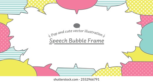 Wide frame background material surrounded by many speech bubbles. Vector data with editable speech bubble position and line width