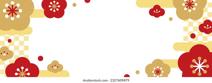 wide frame with plum blossoms and checkerboard pattern