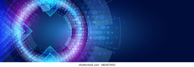 Wide Futuristic circles design innovation concept. Abstract communication vector illustration. Sci-fi blue background with various technological elements. 