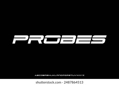 Wide futuristic probes sans serif alphabet display font vector illustration