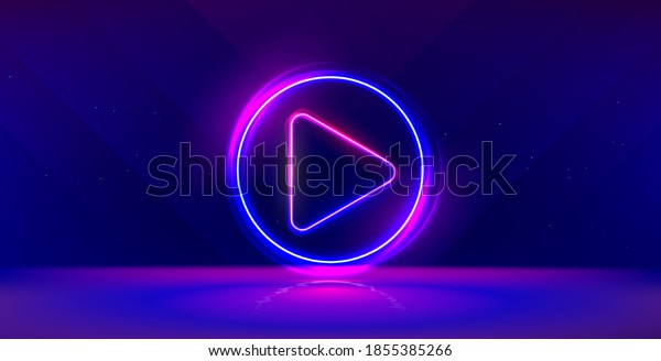 Wide gaming background with glowing play button.\
Press to play. Start\
button.