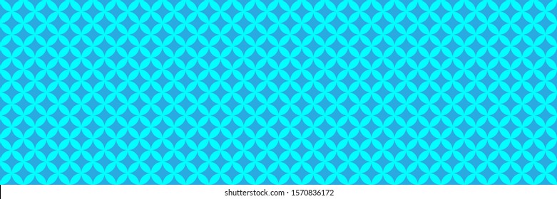 Wide geometric background from interconnected circles. Vintage seamless pattern in blue shades.