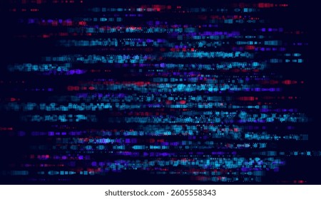 A wide glitch banner background featuring purple cross lines and pixelated designs, perfect for banners, web pages, and presentations. A vibrant purple and blue theme ideal for bright game visuals