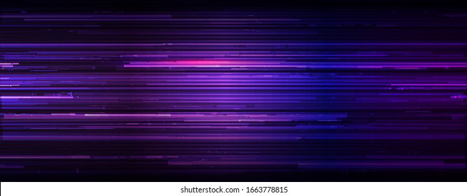 Wide Glitch Banner Background. Purple Lines Designs for Banners, Web Pages, Presentations. Vector Illustration.