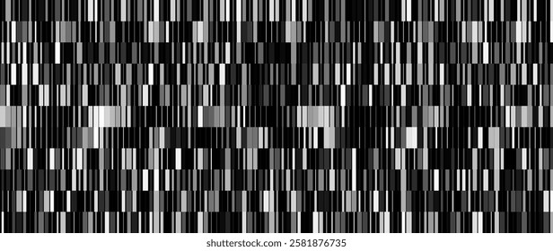 Wide Glitch TV Stripes Screen. Random Width Lines Glitch Overlay Texture. Retro Vintage TV Signal Error Aesthetics. Line Halftone Gradation Effect Pattern. Abstract Lines Vector Illustration.