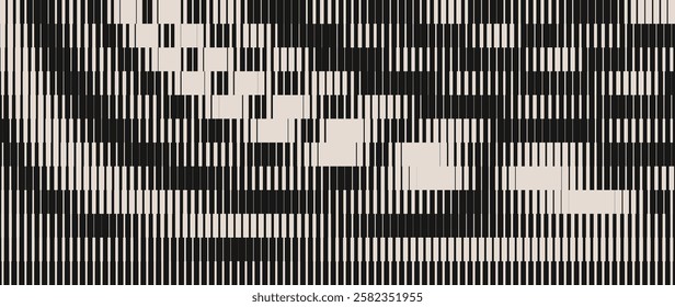 Wide Glitch TV Stripes Screen. Random Width Lines Glitch Overlay Texture. Retro Vintage TV Signal Error Aesthetics. Line Halftone Gradation Effect Pattern. Abstract Lines Vector Illustration.