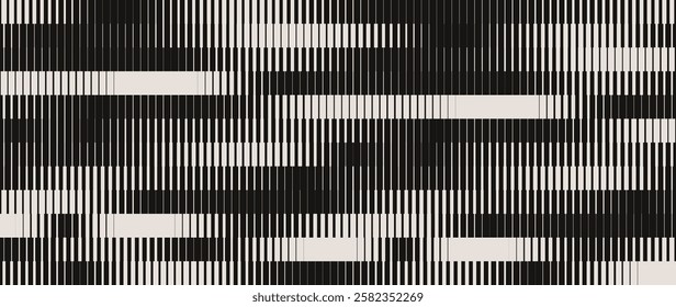 Wide Glitch TV Stripes Screen. Random Width Lines Glitch Overlay Texture. Retro Vintage TV Signal Error Aesthetics. Line Halftone Gradation Effect Pattern. Abstract Lines Vector Illustration.