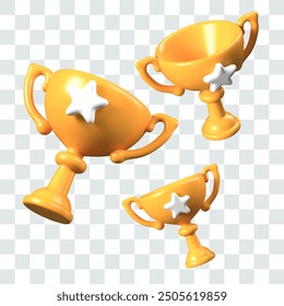 Wide gold bowl with two handles. Metal award in antique style. 3D trophy for winner