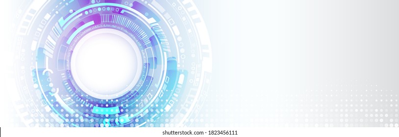 Wide gray background with various technological elements. Hi-tech computer digital technology concept. Abstract technology communication vector illustration.