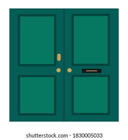 Amplia puerta verde. Aislado sobre fondo blanco. Diseño plano. Ilustración vectorial.