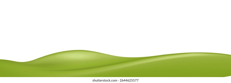 wide green hills isolated on transparent background. Summer wide landscape design element with green grass. Minimal nature green composition with green fileds. Vector illustration.
